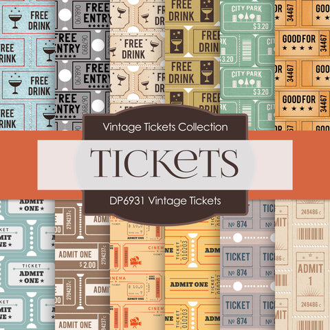 Vintage Ticket Digital Paper DP6931 - Digital Paper Shop
