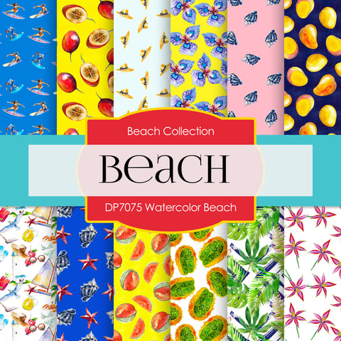 Watercolor Beach Digital Paper DP7075 - Digital Paper Shop