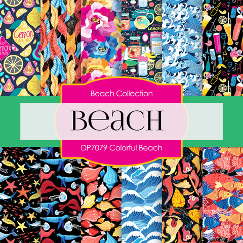 Colorful Beach Digital Paper DP7079 - Digital Paper Shop