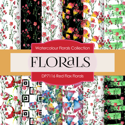 Red Flax Florals Digital Paper DP7116 - Digital Paper Shop
