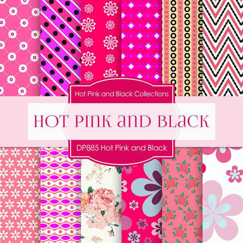 Hot Pink and Black Digital Paper DP885 - Digital Paper Shop