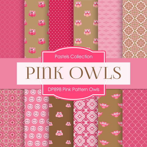Pink Pattern Owls Digital Paper DP898 - Digital Paper Shop