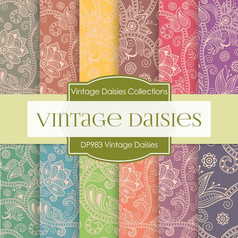 Vintage Daisies Digital Paper DP983 - Digital Paper Shop