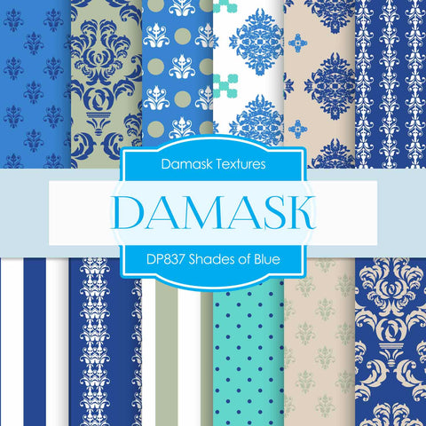 Shades of Blue Damask Digital Paper DP837 - Digital Paper Shop